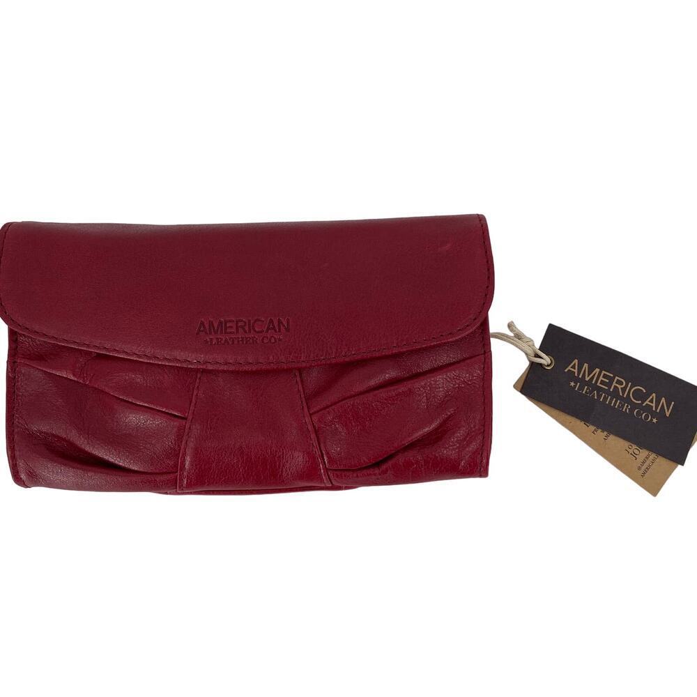 American Leather Wristlet Clutch Claret Red Miles Leather Pleated Handbag